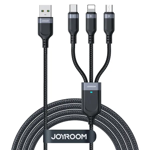 Cablu Incarcare USB-A - Lightning / microUSB / USB-C Joyroom S-A18 3in1, 20W, 0.3m, Negru