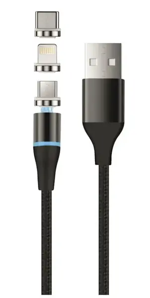Cablu Incarcare USB-A - Lightning / microUSB / USB-C Setty Magnetic DT 3in1, 12.5W, 1m, Negru