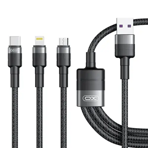 Cablu incarcare USB-A - Lightning / microUSB / USB-C XO Design NB-Q191 3in1, 66W, 1.2m (Negru)