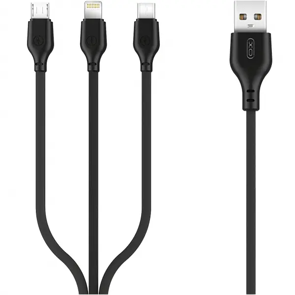 Cablu Incarcare USB-A - Lightning / microUSB / USB-C XO Design NB103 3in1, 10W, 1m, Negru