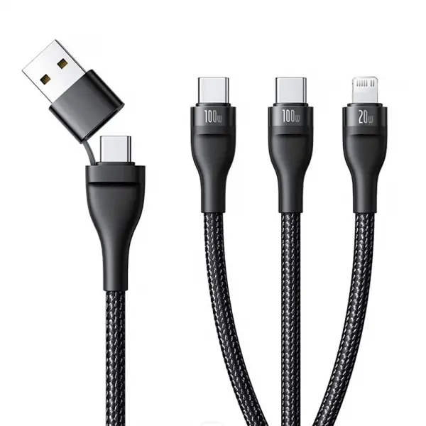 Cablu Incarcare USB-A / USB-C - Lightning / 2 x USB-C Baseus Flash Series III 3in1, 100W, 1.5m, Negru P10377800U01-00