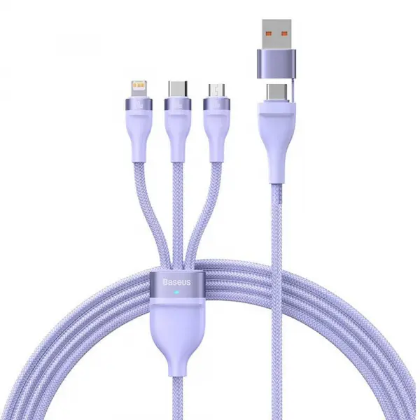 Cablu Incarcare USB-A / USB-C - Lightning / microUSB / USB-C Baseus Flash Series II 3in1, 100W, 1.2m, Mov CASS030105