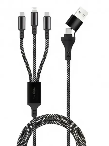 Cablu Incarcare USB-A / USB-C - Lightning / USB-C MaXlife ALLin1, 66W, 1m, Negru