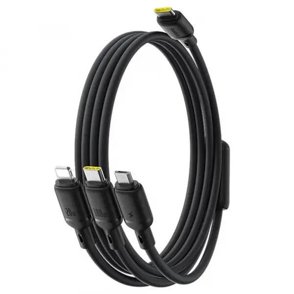 Cablu Incarcare USB-C - Lightning / microUSB / USB-C Baseus Silky 3in1, 100W, 1.5m, Negru P10376303121-01