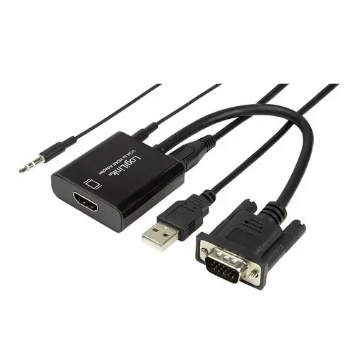 Cablu LOGILINK CV0060, VGA/Jack 3.5mm - HDMI, 15cm, Full HD/60Hz, alimentare USB (Negru)