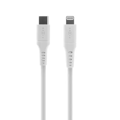 Cablu lung de incarcare si date din silicon FIXED, conectori USB-C/Lightning, suport PD, 2m, MFI (Alb)