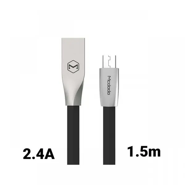 Cablu MicroUSB Mcdodo Zn-Link Silver Black (1.5m, 2.4A max)
