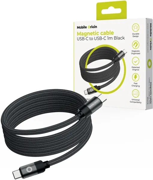 Cablu Mobile Origin - Magnetic Original Cable, USB-C/USB-C, 1 m, negru