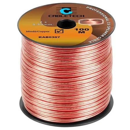 Cablu pentru difuzor, transparent, cupru, 2 x 0.5 mm2. Rola 100m KAB0307
