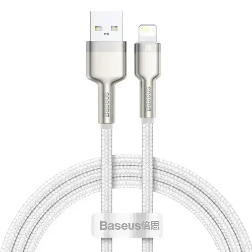 Cablu pentru incarcare si transfer de date Baseus Cafule Metal, USB/Lightning, 18W, 2.4A, 1m, Alb