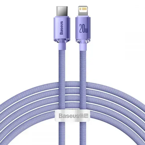 Cablu pentru incarcare si transfer de date Baseus Crystal Shine, USB Type-C/Lightning, 20W, 2m, Mov