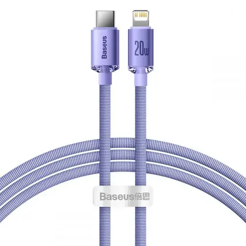 Cablu pentru incarcare si transfer de date Baseus Crystal Shine, USB Type-C/Lightning, 20W, 1.2m, Mov