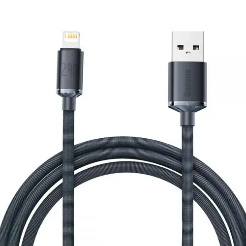 Cablu pentru incarcare si transfer de date Baseus Crystal Shine, USB/Lightning, 2.4A, 2m, Negru
