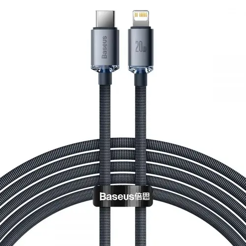 Cablu pentru incarcare si transfer de date Baseus Crystal Shine, USB Type-C/Lightning, 20W, 2m, Negru
