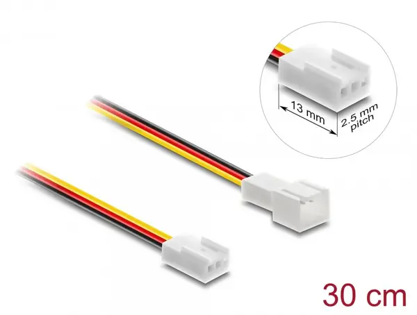 Cablu prelungitor alimentare ventilator 3 pini lungime conector/pitch 2.5mm 13mm T-M 30cm, Delock 90870
