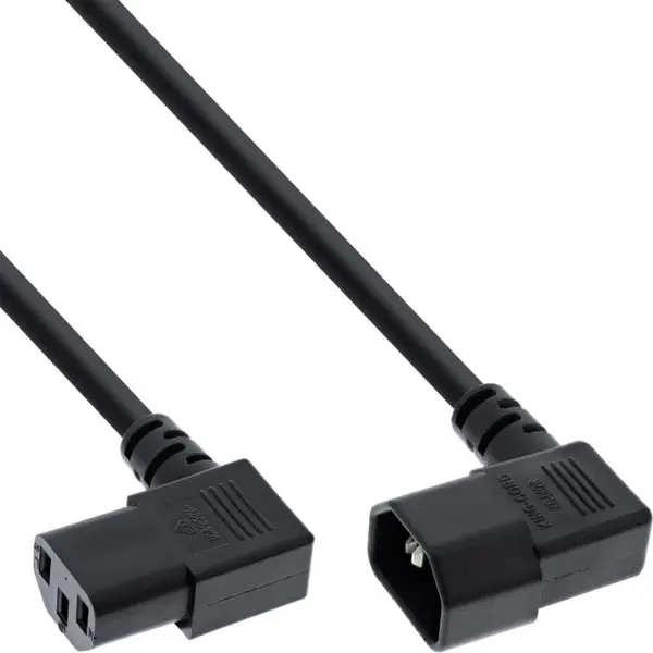 Cablu prelungitor C13 la C14 unghi 90 grade 0.5m Negru, InLine 16606A