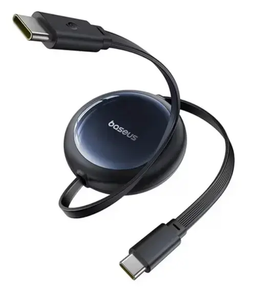 Cablu Retractabil Baseus Nomos, 100 W, USB-C la USB-C, 1.5 m (Negru)