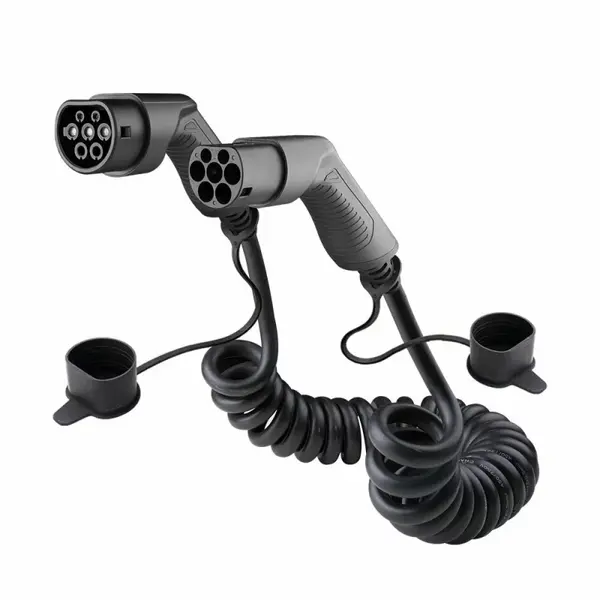 Cablu spiralat de 5 metri pentru statia de incarcare, Type 2 la Type 2, trifazic, 32A, 22KW