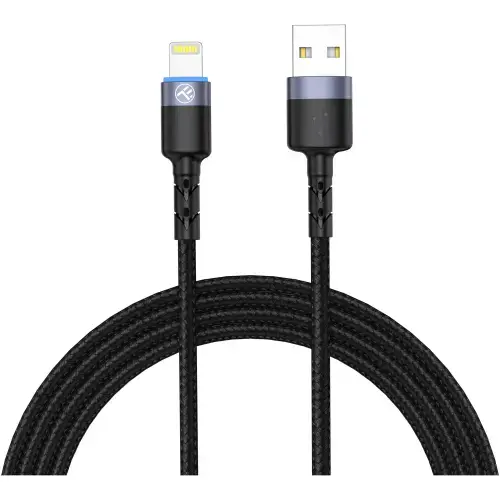Cablu Tellur Lightning cu LED, nailon, 1.2m, Negru
