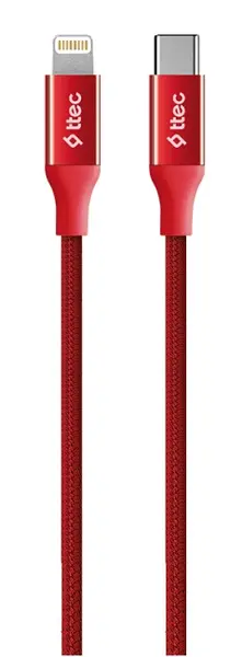 Cablu ttec - AlumiCable, USB-C/Lightning, 1.5 m, roşu