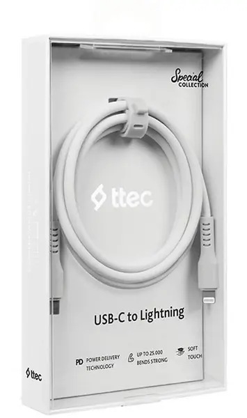 Cablu ttec - Data, USB-C/Lightning, 1.2 m, alb