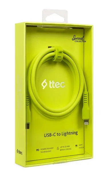 Cablu ttec - Data, USB-C/Lightning, 1.2 m, Neon Yellow