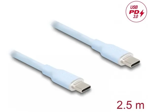 Cablu USB 2.0 type C la USB type C T-T PD 3.0 60W 2.5m Blue, Delock 81235