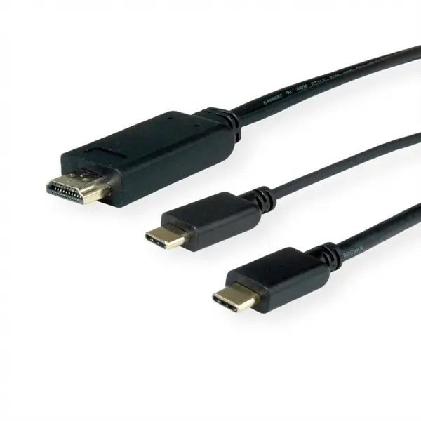 Cablu USB-C la HDMI 4K60Hz cu alimentare USB-C T-T 2m Negru, Roline 11.04.5953