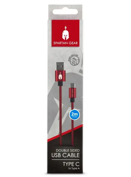 Cablu USB Dublu Spartan Gear Tip C 2m Rosu