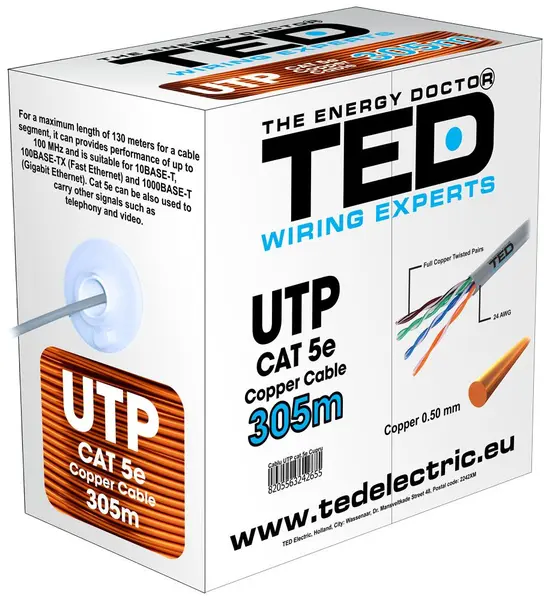 Cablu UTP cat.5e cupru integral, rolă 305 m, TED Wire Expert TED002495