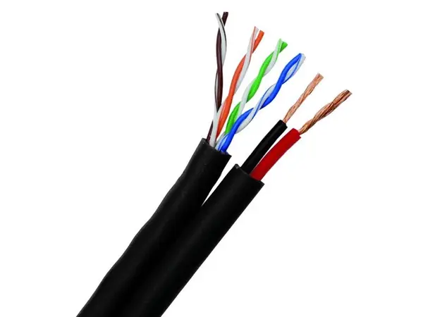 Cablu UTP CAT5 cu alimentare 2×1 mm, conductor CCA, rola 100 m, negru