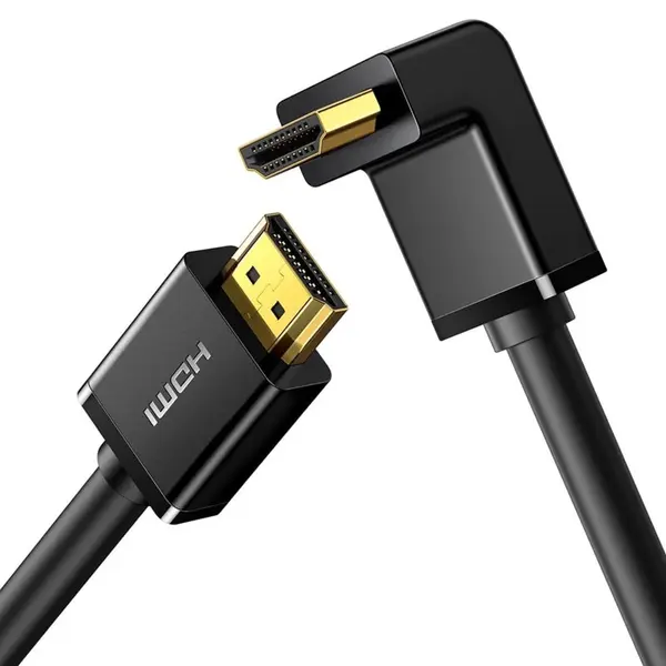 CABLU video Ugreen, "HD103" HDMI (T) la HDMI (T), unghi 90 grade la un capat, rezolutie maxima 4K UHD (3840 x 2160) la 60 Hz, conectori auriti, 2m, negru 10173