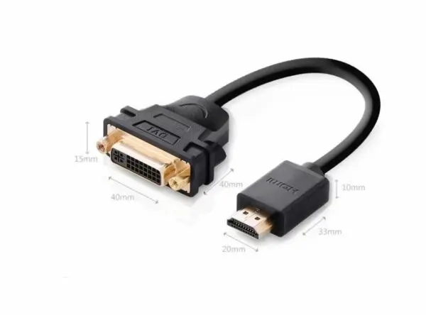 CABLU video Ugreen, HDMI (T) la DVI (M), rezolutie maxima FHD (1920 x 1080), conectori auriti, 0.2m, negru 20136