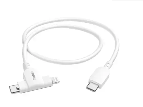 Cablud de date 2 in 1 Hama 201722, USB-C - USB-C/Lightning, 1.5 m (Alb)