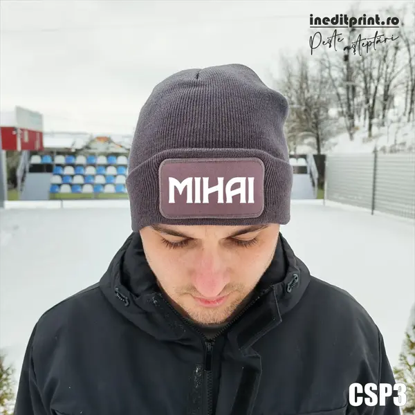 Caciula personalizabila tricot dublu CSP3 Gri