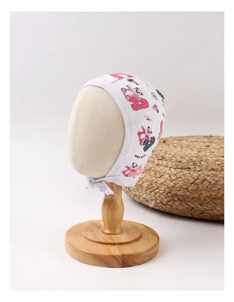 Caciulita stil tichie imprimeuri urs dragut alb-ciclam