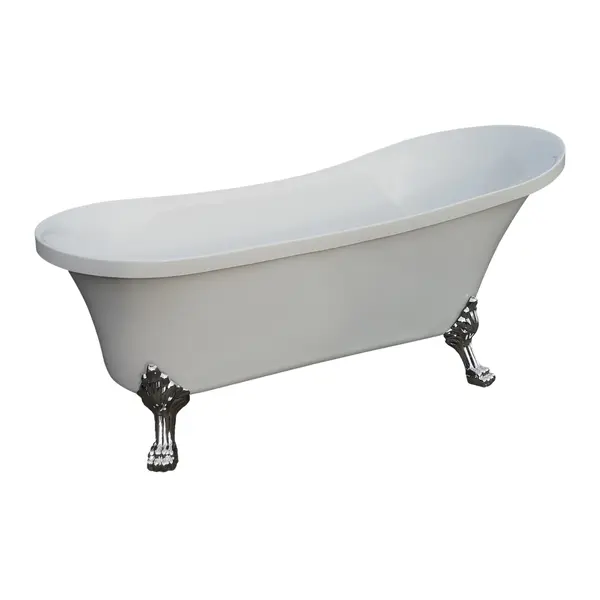 Cada baie freestanding Bella*BSM-404 acril 160 x 75 x 75 cm alb picioare argintii