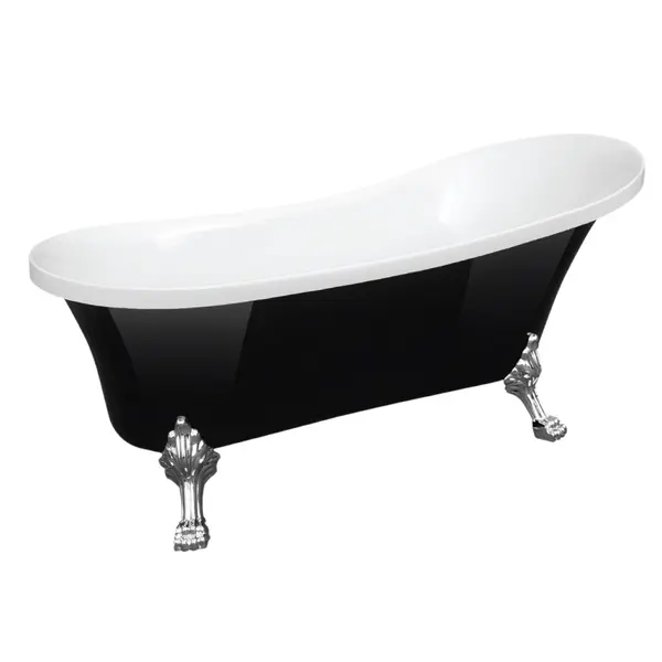 Cada baie freestanding Bella* BSM-404 acril 170 x 75 x 75 cm negru lucios picioare argintii