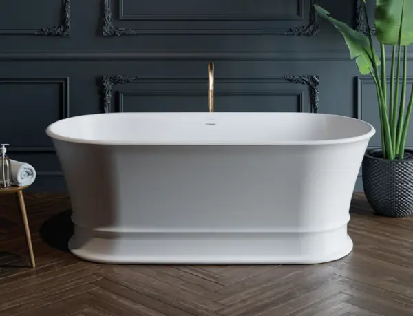 Cada baie freestanding ovala, compozit, cu preaplin, 170 x 84 cm, Foglia Clasic Elegante
