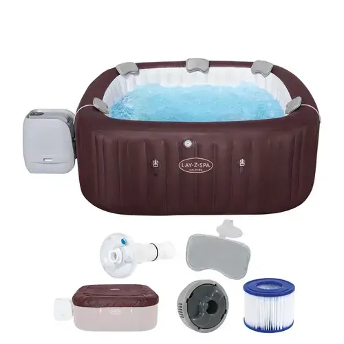 Cada cu hidromasaj gonflabil Bestway Lay-Z Maldives Pro, 200 x 200 cm, H 80 cm, capacitate 1.05 m³, 7 persoane, Maro