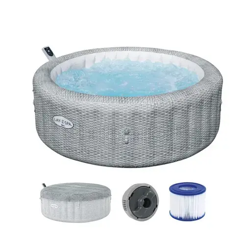 Cada cu hidromasaj gonflabil Bestway, LAY-Z-SPA® Bali AirJet, cu control prin aplicație, pentru 6 persoane, aspect ratan, 196 x 71 cm, 980 l