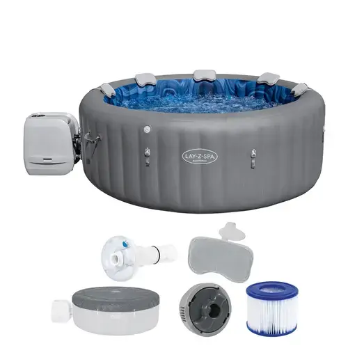 Cada cu hidromasaj gonflabil Bestway, LAY-Z-SPA Santorini HydroJet Pro, cu control prin aplicatie, pentru 7 persoane, grafit, 216 x 80 cm