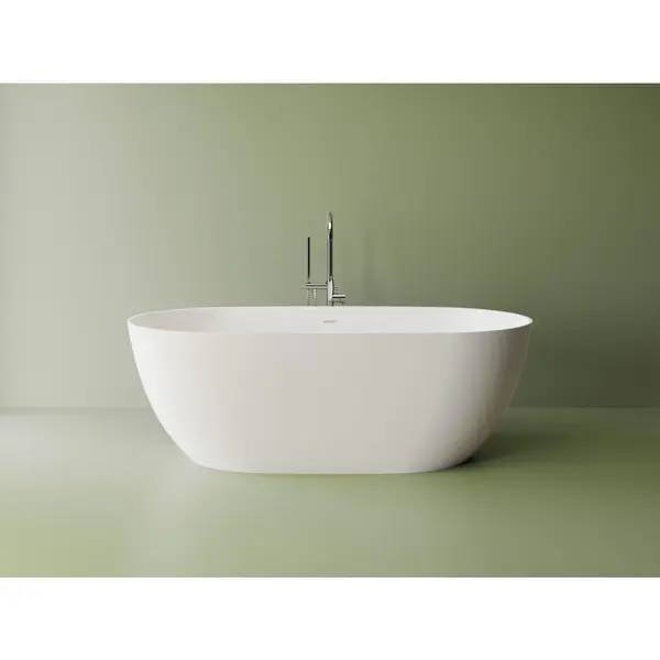 Cada freestanding compozit Marmite Lagos, 167 x 81 cm, ovala, alb lucios, cu preaplin.