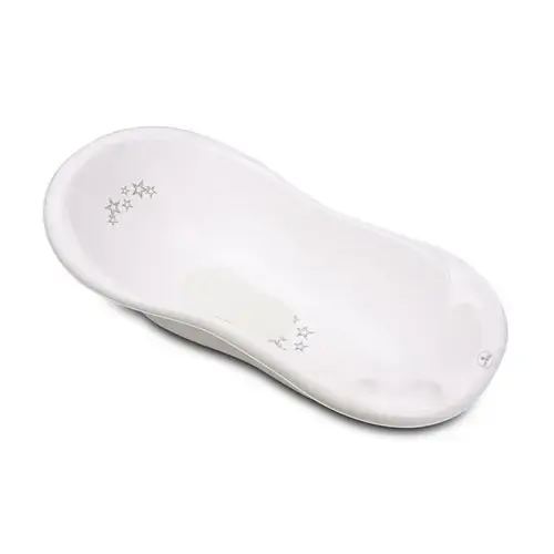 Cadita bebe Lorelli Little Stars White, 100 x 51 x 31 cm, cu dop de scurgere si baza antialunecare