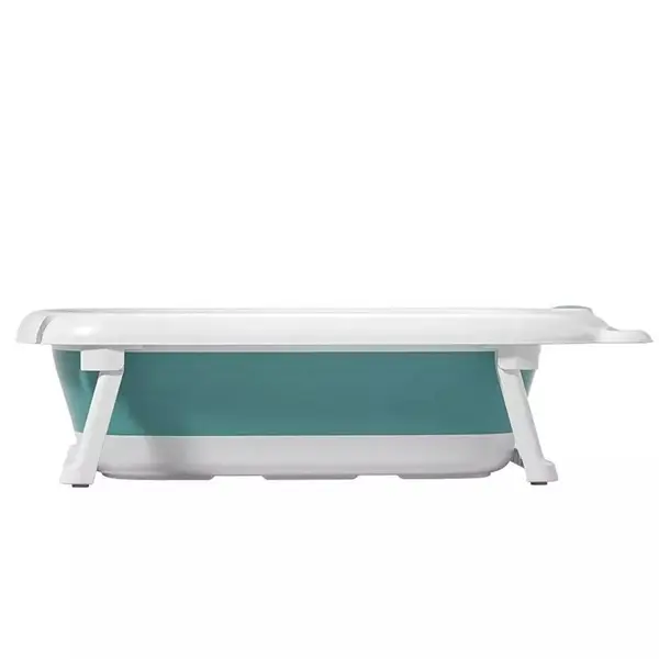 Cadita Little Mom Bear Green pliabila cu margini rotunjite, dop evacuare apa, picioare antiderapante, suprafata antialunecare, dimensiune 81,7 x 47 x 21,6 cm