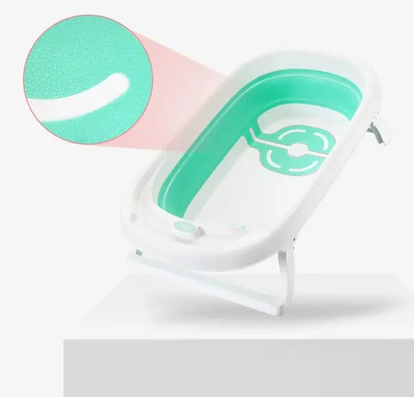 Cadita Little Mom Fold Mint pliabila, cu dop evacuare, picioare cu material antiderapant, margini rotunjite
