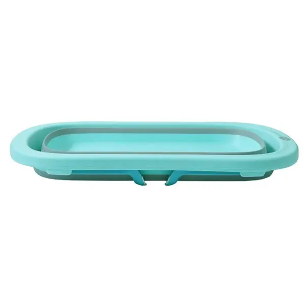 Cadita Little Mom Fold TurquoiseGrey pliabila, cu dop evacuare, picioare cu material antiderapant, margini rotunjite