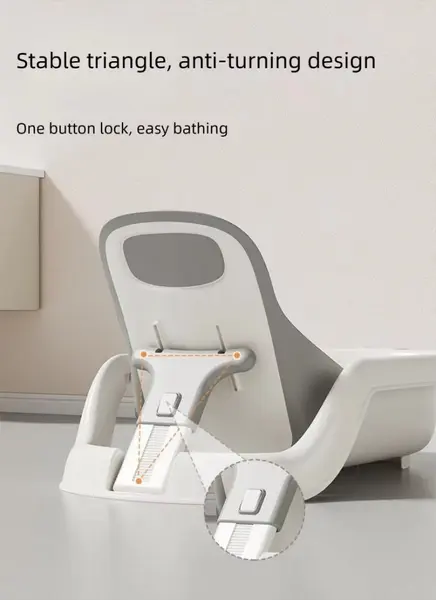 Cadita pentru bebelusi Little Mom Grey cu spatar reglabil cu 4 unghiuri de inclinare, suport de dus integrat, sistem de blocare triunghiular, dimensiune 75 x 20 x 39 cm