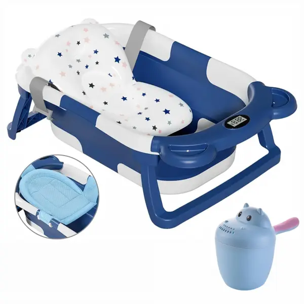 Cadita pliabila bebelusi, pernuta ergonomica si salteluta, Albastru inchis