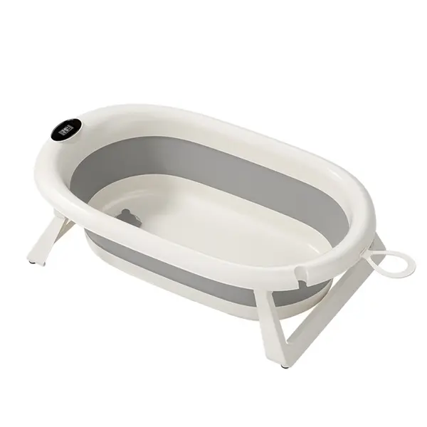 Cadita pliabila cu suport anatomic LittleMom AquaNestGrey, ultra-compacta, cu termometru digital integrat, dop de drenaj, dimensiune 89.5 x 47 x 22 cm